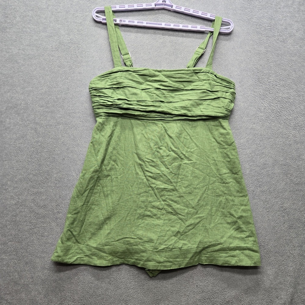 Abercrombie & Fitch Women Dress XLP Green Mini Cotton Linen Smocked Coastal